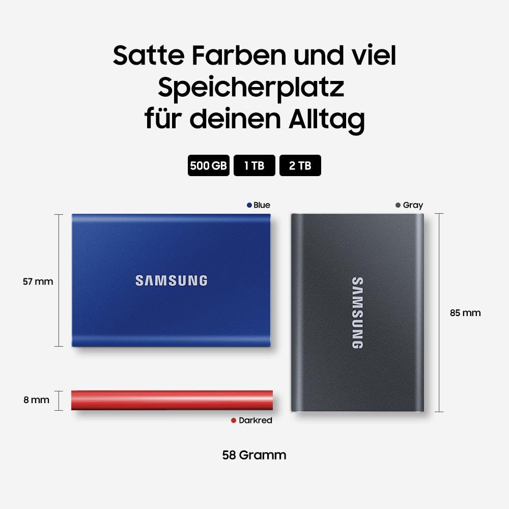 Samsung T7 1TB Up to 1,050MB/s USB 3.2 Gen 2 (10Gbps, Type-C) External Solid State Drive (Portable SSD) Grey(MU-PC1T0T)