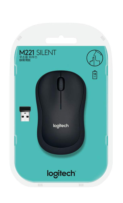 Logitech M221 Wireless Mouse, Silent Buttons, 2.4 GHz with USB Mini Receiver, 1000 DPI Optical Tracking, 18-Month Battery Life, Ambidextrous PC/Mac/Laptop - Black