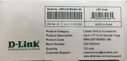 D-Link Cat 6 Rj 45 Cable Connector - Pack Of 100 Pieces,Silver