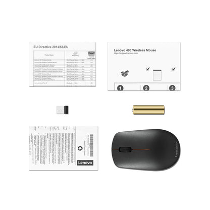 Lenovo 400 Wireless Mouse, 1200DPI Optical Sensor, 2.4GHz Wireless Nano USB, 3-Button (Left,Right,Scroll) Upto 8M Left/Right & 100K Scroll clicks & 1yr Battery, Ambidextrous, Ergonomic GY50R91293
