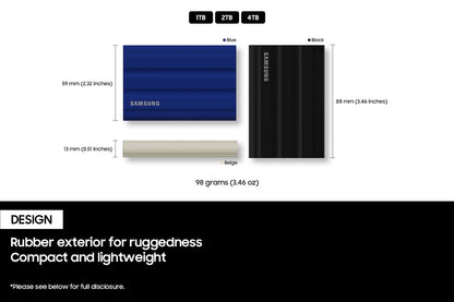 Samsung T7 1TB Up to 1,050MB/s USB 3.2 Gen 2 (10Gbps, Type-C) External Solid State Drive (Portable SSD) Grey(MU-PC1T0T)