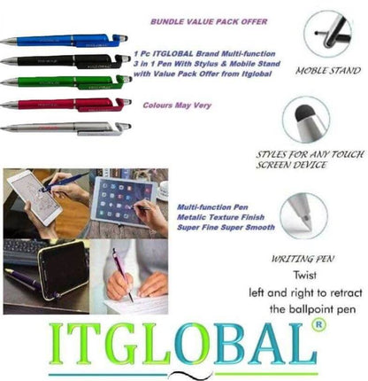 Canon PGI 2700XL B/C/Y/M Ink Cartridge MB5070 MB5170 MB5370 MB5470 iB4070 iB4170 with ITGLOBAL 3in1 Multi-Function Mobile Phone Stand, Stylus, Ballpoint Pen (Very Colors)
