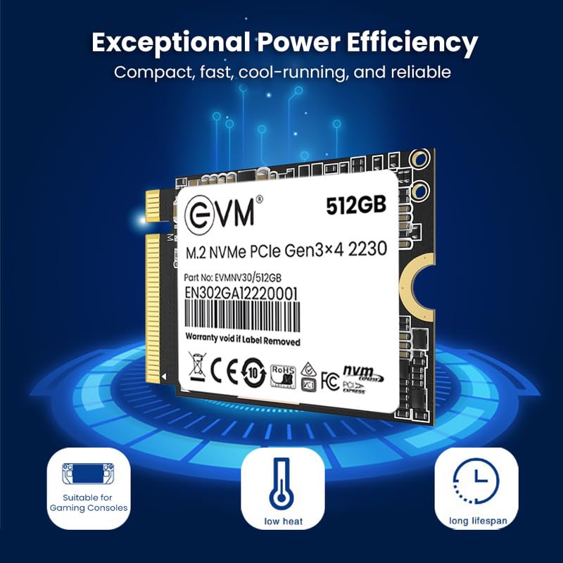 EVM 512GB M.2 NVMe (2230) Internal SSD - PCIe Gen 3x4, Up to 3600MB/s Read, 2800MB/s Write - Ideal for PC Boost Storage - 5 Years Warranty (EVMNV30/512GB)
