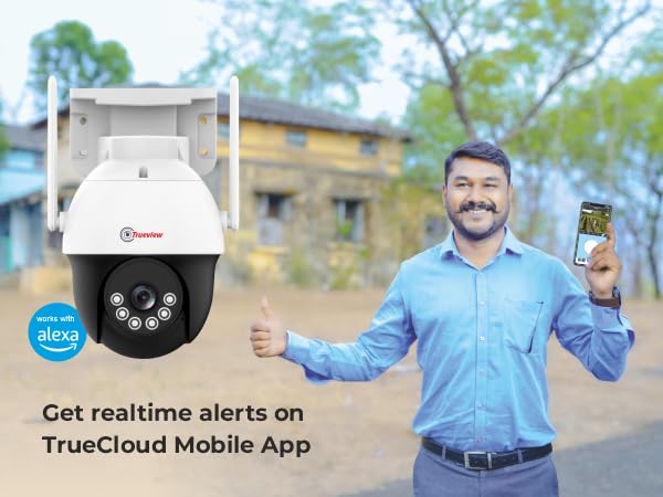 Trueview 3Mp HD 4G SIM Based Pan Tilt CCTV Camera, Outdoor Indoor Security Camera, Water Proof, 2 Way Talk, Cloud Storage, Motion Detect, Supports SD Card Up to 256 GB, Color Night Vision, Alexa