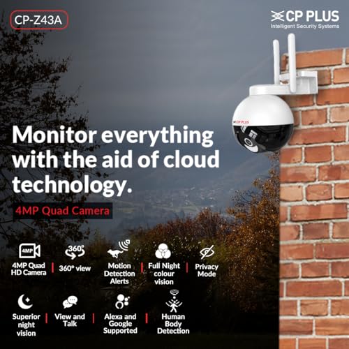 CP PLUS 4MP Wi-fi Full Color Outdoor Smart Security Camera | 360˚ with Pan & Tilt | Two Way Talk | Human Detection | Night Vision | Supports SD Card (Up to 128 GB) | Alexa & OK Google - CP-Z43A