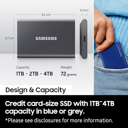 Samsung T7 1TB Up to 1,050MB/s USB 3.2 Gen 2 (10Gbps, Type-C) External Solid State Drive (Portable SSD) Grey(MU-PC1T0T)