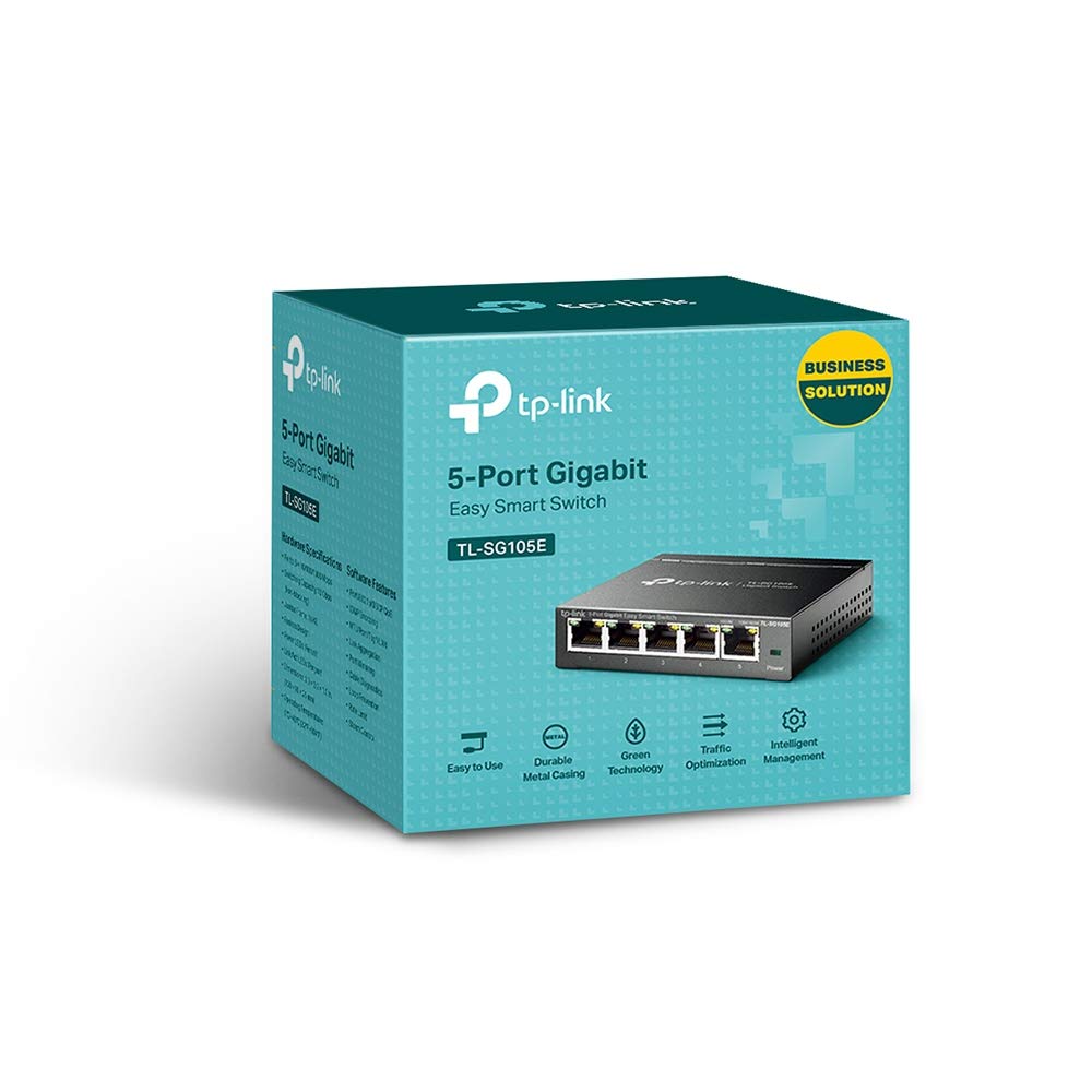 TP-Link 5 Port Gigabit Switch Easy Smart Plug & Play Desktop/Wall-Mount Sturdy Metal w/Shielded Ports Support QoS, Vlan, IGMP and Link Aggregation (TL-SG105E)