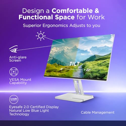 Lenovo L-Series 27 inch (68.5cm) FHD IPS Monitor| 100Hz, 1ms, FreeSync, 99% sRGB, 3Wx2 Speakers, Smart Display Customization Artery, 2X HDMI 1.4, 1x VGA, Tilt, Cloud Grey, L27i-4A