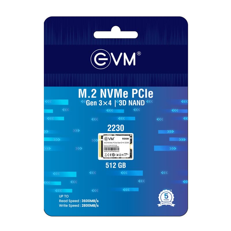 EVM 512GB M.2 NVMe (2230) Internal SSD - PCIe Gen 3x4, Up to 3600MB/s Read, 2800MB/s Write - Ideal for PC Boost Storage - 5 Years Warranty (EVMNV30/512GB)