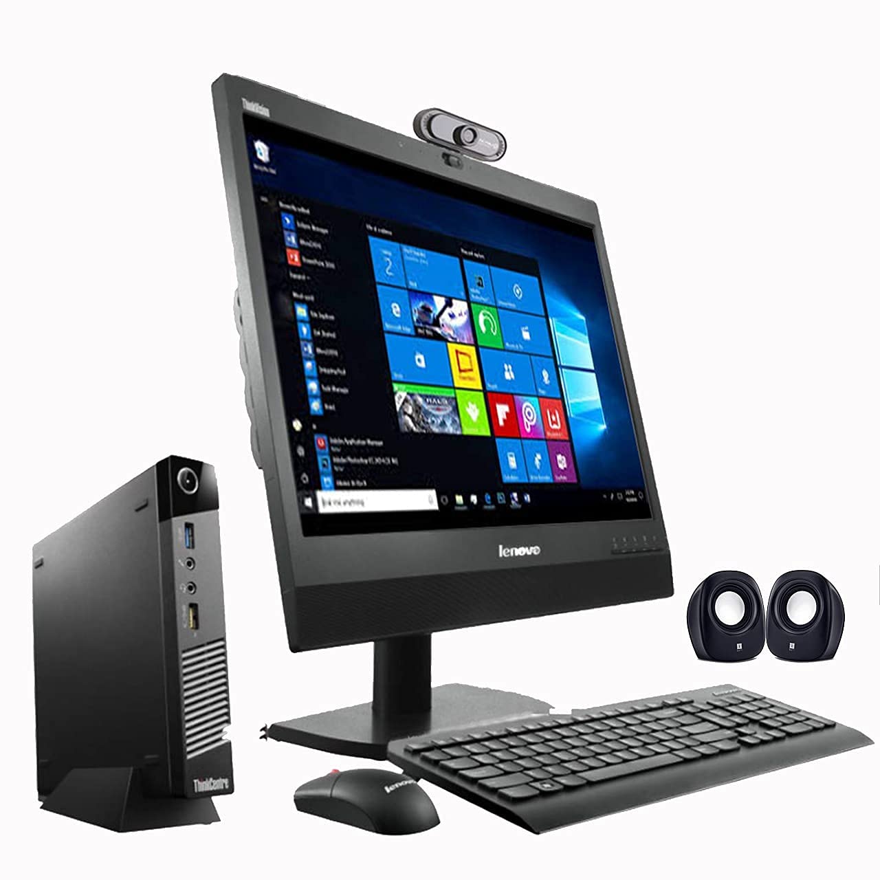 (Refurbished) Lenovo ThinkCenter 19 " AIO Desktop Set(Intel i5 4thGen/ 8GB/256GB SSD/19 "esHD Monitor+Keyboard+Mouse+Tiny CPU+FHD Webcam+Mic+Speakers+Wifi/Windows 10 Pro/MS Office/PAN India Warranty)