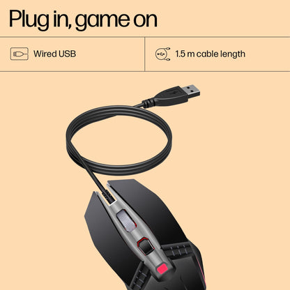 HP M270 Backlit USB Wired Gaming Mouse with 6 Buttons, 4-Speed Customizable 2400 DPI, Ergonomic Design, Breathing LED Lighting, Metal Scroll Wheel, Lightweighted / 3 Years Warranty (7ZZ87AA), Black