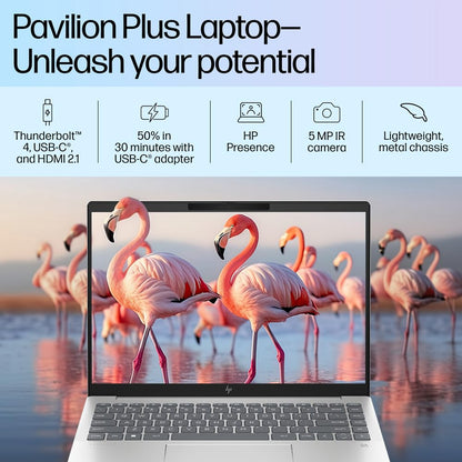 HP Pavilion Plus, 13th Gen Intel Core i5-1335U Laptop (16GB DDR5, 512GB SSD) IPS WUXGA Anti-Glare, 14"/35.6cm, Win 11, Office 21, Silver, 1.44kg, Intel Iris Xe Graphics, 5MP IR Camera, ew0116TU