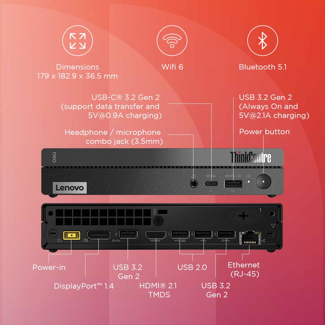 Lenovo ThinkCentre Neo 50q Tiny Intel Core i5 13th Gen Light Desktop (8GB/512GB SSD/DOS/USB Calliope Mouse & Keyboard/Intel UHD Graphics/WiFi 6/BT 5.1/Vesa Mount/Black/3Y Premier Support), 12LNA00LIH