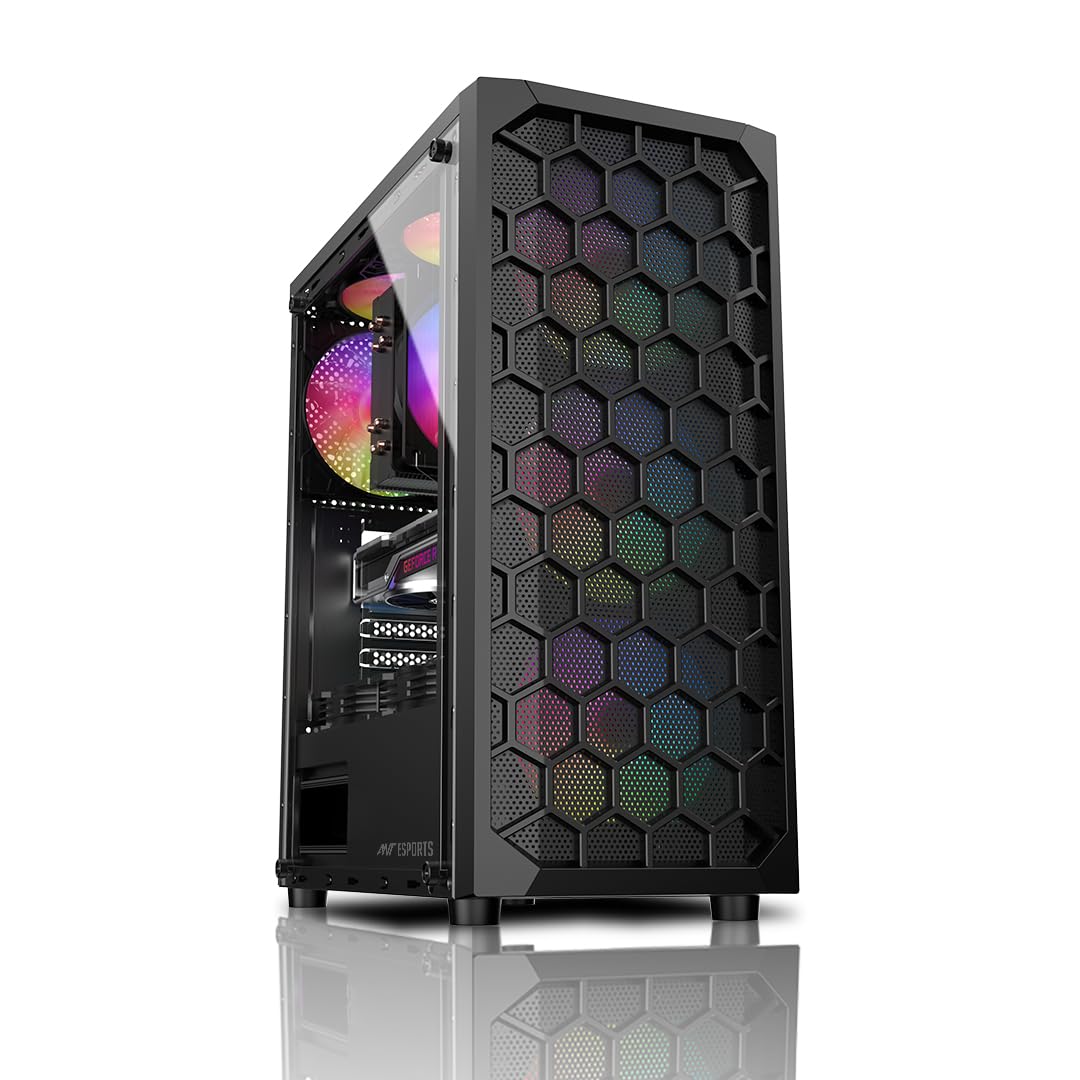 Ant Esports Elite 1120 Mid-Tower Computer Case/Gaming Cabinet - Black | Support ATX, M-ATX, ITX | Pre- Installed 3 x 120mm Front and 1 x 120mm Rear Rainbow Fans