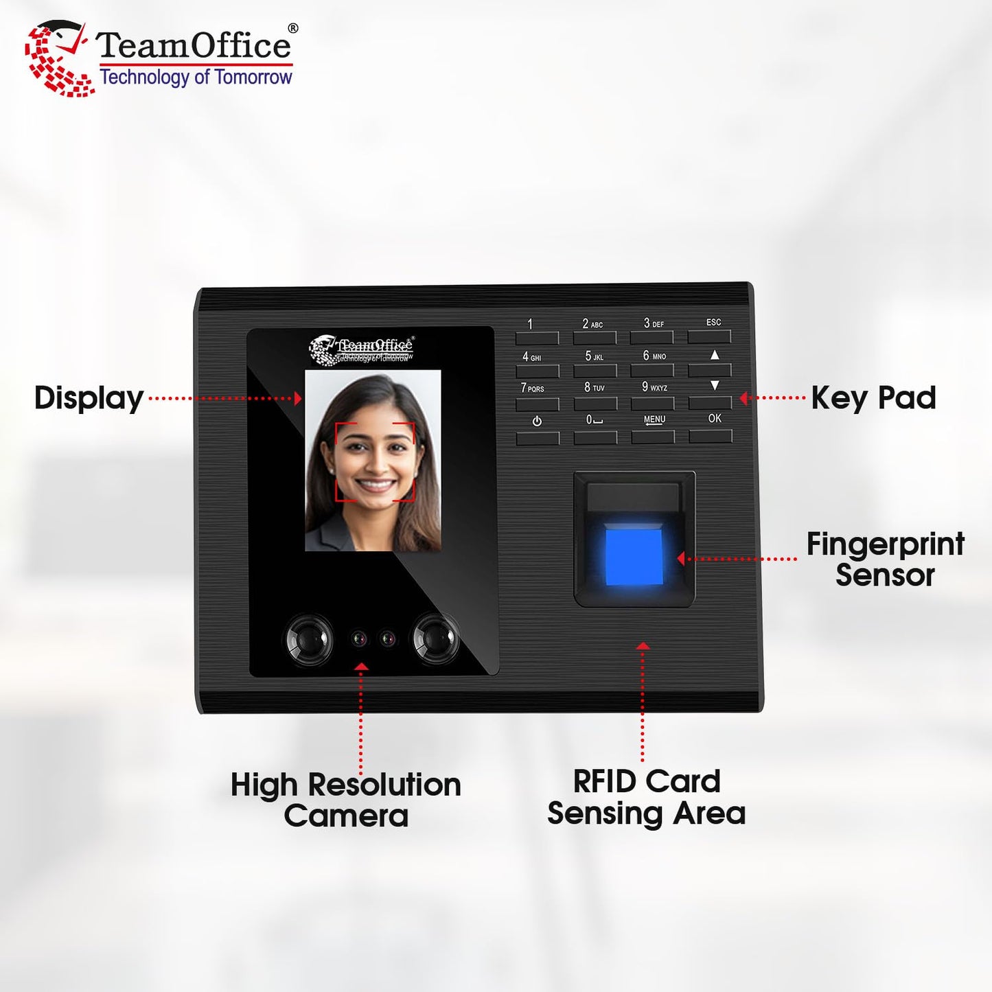 Team Office Touch-Less Face Attendance Device with Cloud Attendance Software (Face + Wi-Fi), Black