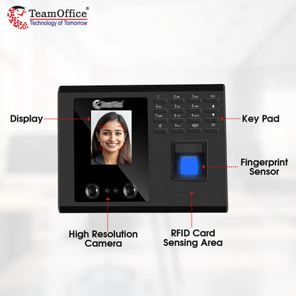 Team Office Touch-Less Face Attendance Device with Cloud Attendance Software (Face + Wi-Fi), Black