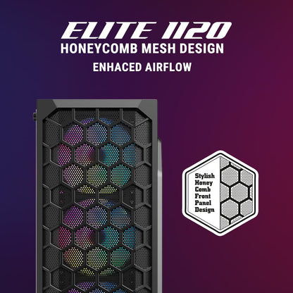 Ant Esports Elite 1120 Mid-Tower Computer Case/Gaming Cabinet - Black | Support ATX, M-ATX, ITX | Pre- Installed 3 x 120mm Front and 1 x 120mm Rear Rainbow Fans
