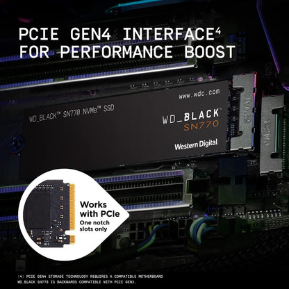 Western Digital WD Black SN770 NVMe 1TB, Upto 5150MB/s, 5Y Warranty, PCIe Gen 4 NVMe M.2 (2280), Gaming Storage, Internal Solid State Drive (SSD) (WDS100T3X0E)