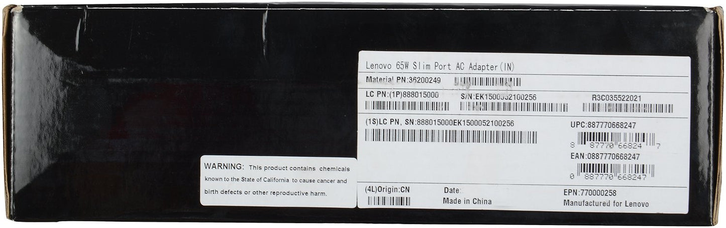 Lenovo 65W USB Slim Tip Rectangular pin Laptop Adapter/Charger with Power