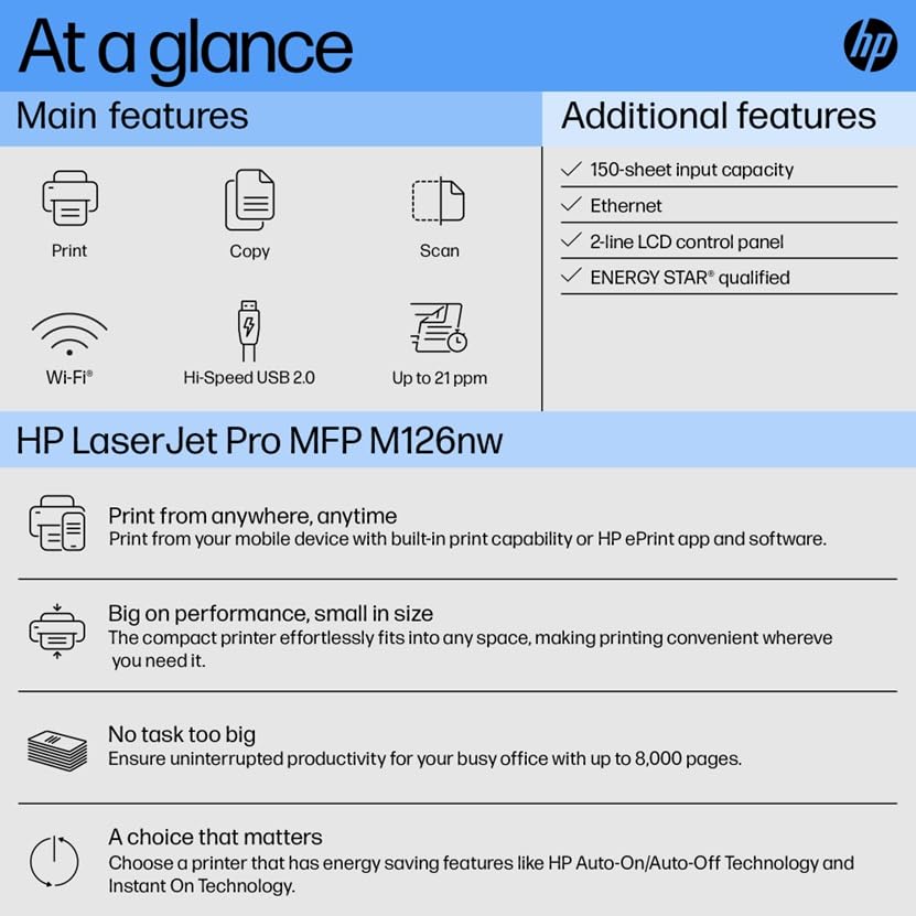 HP Laserjet Pro M126nw Multi-Function Monochrome Laser Printer