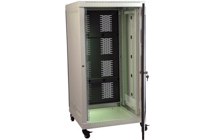 MASS RACK 22U 600X600mm Floor Standing Network Rack with Power Strip 6 Socket, Server Tray(2 Nos.), Cable Organiser 1U Closed, 4 Fans & Hardware Kit-Cage Nut Assembly - Combo Pack