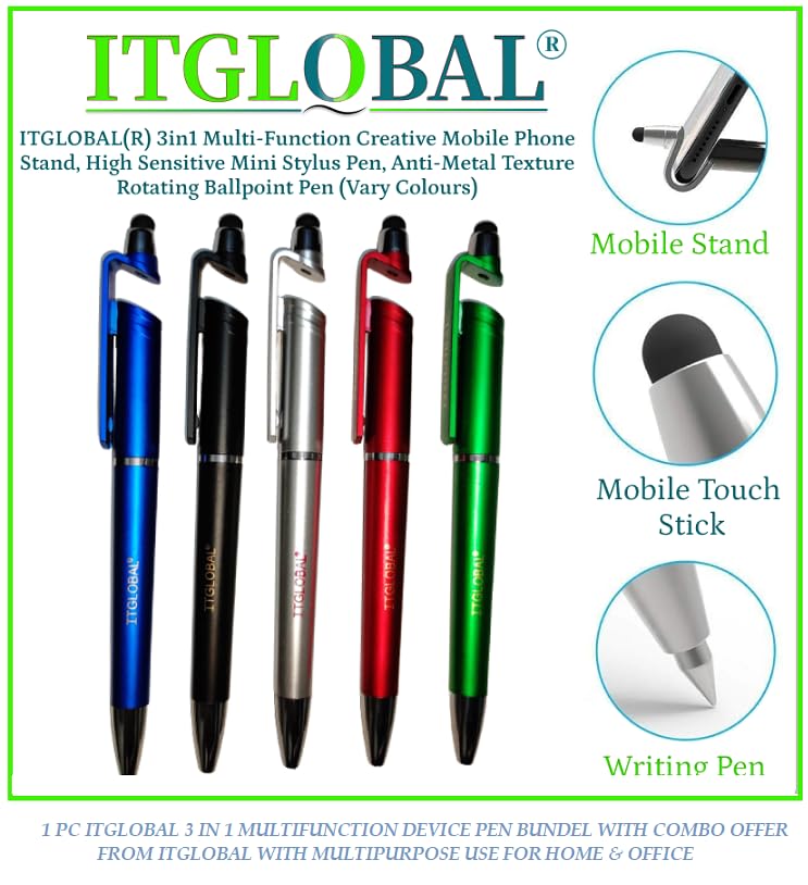 Canon PGI 2700XL B/C/Y/M Ink Cartridge MB5070 MB5170 MB5370 MB5470 iB4070 iB4170 with ITGLOBAL 3in1 Multi-Function Mobile Phone Stand, Stylus, Ballpoint Pen (Very Colors)