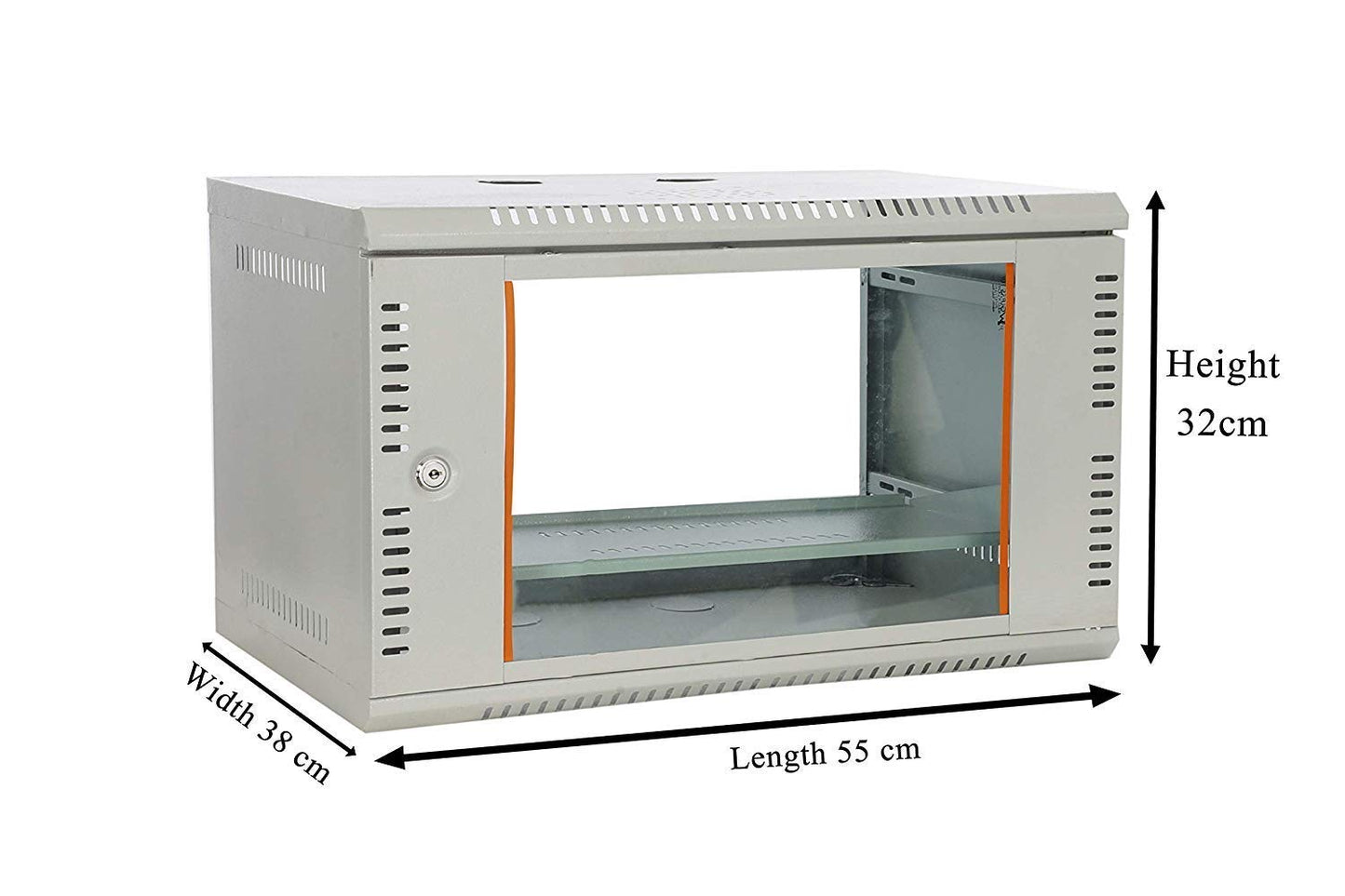 Server Rack 6U Combo Wall Mounted Rack with 6 Power Socket & Cable - Lock & Keys - Tray (1 No) - 1 Cooling Fan and Adjustable Shelf