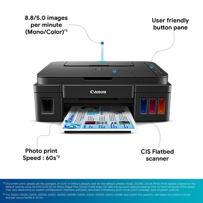 Canon PIXMA MegaTank G3000 All in One WiFi Inktank Colour Printer with 2 Additional Black Ink Bottles