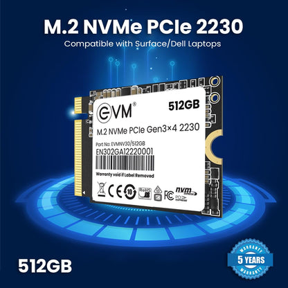 EVM 512GB M.2 NVMe (2230) Internal SSD - PCIe Gen 3x4, Up to 3600MB/s Read, 2800MB/s Write - Ideal for PC Boost Storage - 5 Years Warranty (EVMNV30/512GB)