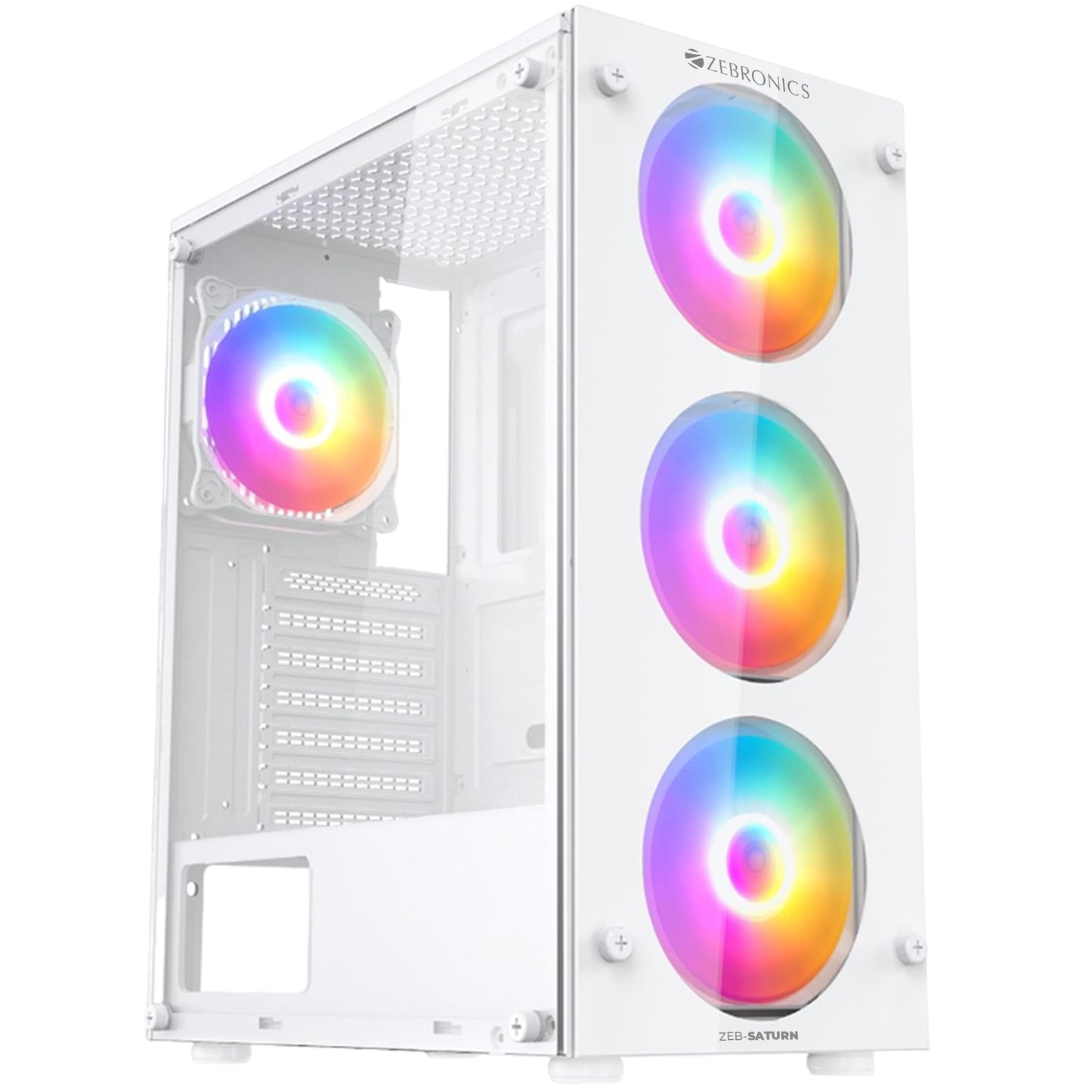 Zebronics ZEB-CRONUS Premium Gaming Cabinet with Mirror Finish Tempered Glass On Front,Tempered Glass On Side & 4 x120mm Rainbow Double Ring LED Fans