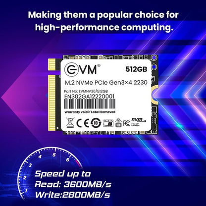 EVM 512GB M.2 NVMe (2230) Internal SSD - PCIe Gen 3x4, Up to 3600MB/s Read, 2800MB/s Write - Ideal for PC Boost Storage - 5 Years Warranty (EVMNV30/512GB)