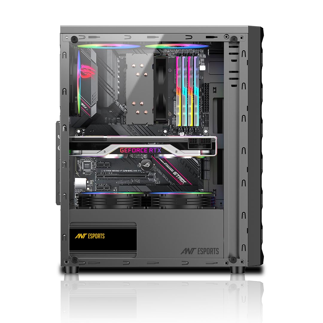 Ant Esports Elite 1120 Mid-Tower Computer Case/Gaming Cabinet - Black | Support ATX, M-ATX, ITX | Pre- Installed 3 x 120mm Front and 1 x 120mm Rear Rainbow Fans