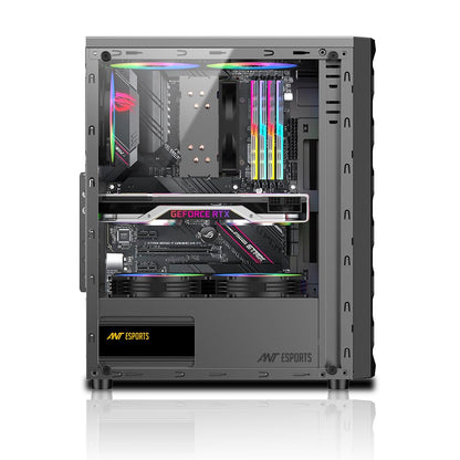 Ant Esports Elite 1120 Mid-Tower Computer Case/Gaming Cabinet - Black | Support ATX, M-ATX, ITX | Pre- Installed 3 x 120mm Front and 1 x 120mm Rear Rainbow Fans