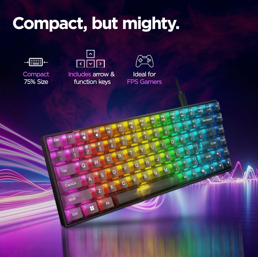 Lenovo Legion K510 Mini Pro Gaming Keyboard, 16.8 Million Colors RGB Per Key, Programmable |100% Anti Ghosting Mechanical switches |Customizable| USB 2.0 Interface |3 Yr Warranty | Black + Traslusent