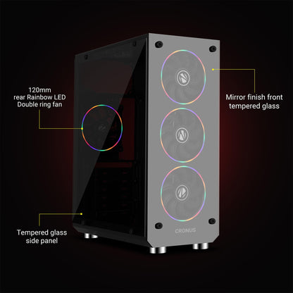 Zebronics ZEB-CRONUS Premium Gaming Cabinet with Mirror Finish Tempered Glass On Front,Tempered Glass On Side & 4 x120mm Rainbow Double Ring LED Fans