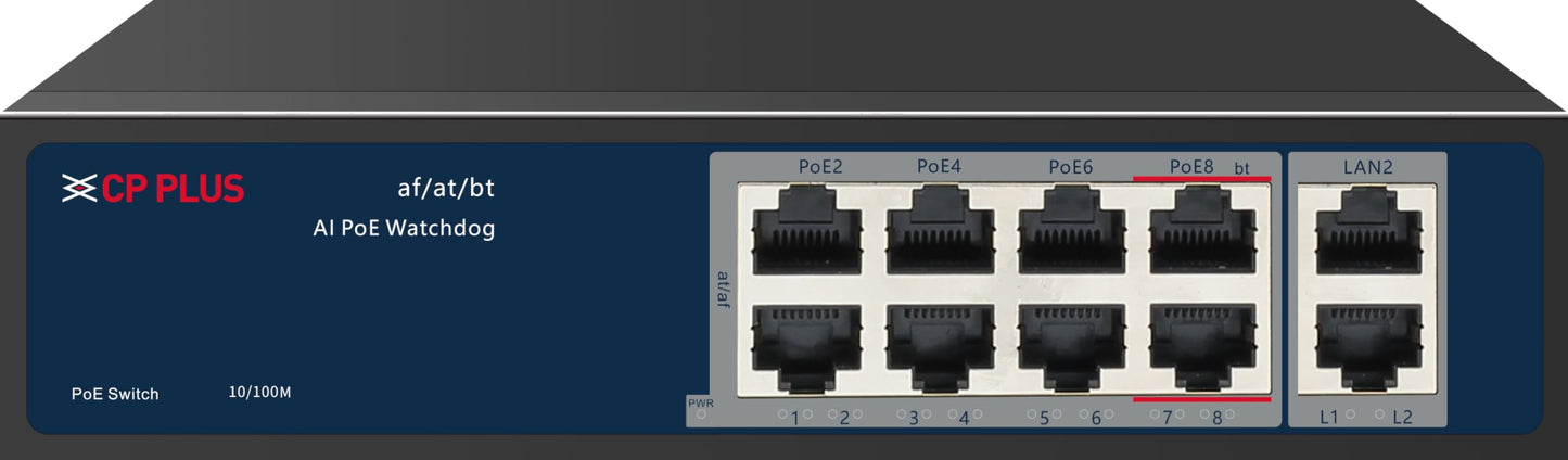 CP PLUS 8 Port PoE + 2 Uplink Port CP-ANW-HPU8H2-N12 PoE