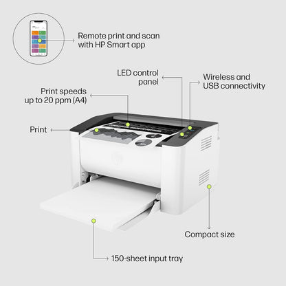 HP Laser 1008W Monochrome Laser Printers,Wireless,Single Function,Print,Hi-Speed USB 2.0Up to 21 Ppm,150-Sheet Input Tray,100-Sheet Output Tray,10,000Page Duty Cycle,1Year Warranty,Black&White,714Z9A