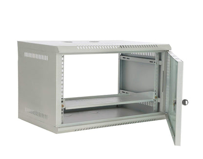 Server Rack 6U Combo Wall Mounted Rack with 6 Power Socket & Cable - Lock & Keys - Tray (1 No) - 1 Cooling Fan and Adjustable Shelf