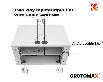 Crotomak 6U DVR, CCTV, NVR, Server, Network Rack with 4 Power Socket and AC Axial Cooling Fan -Transparent Glass Door, Metal Cabinet Box Wall mount (Size 6: 45 X 55 X 35 cm)