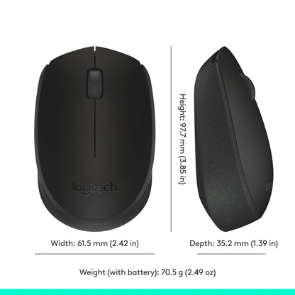 Logitech M170 2. 4GHz Wireless 3-Button Optical Scroll Mouse w/Nano USB Receiver (Black)