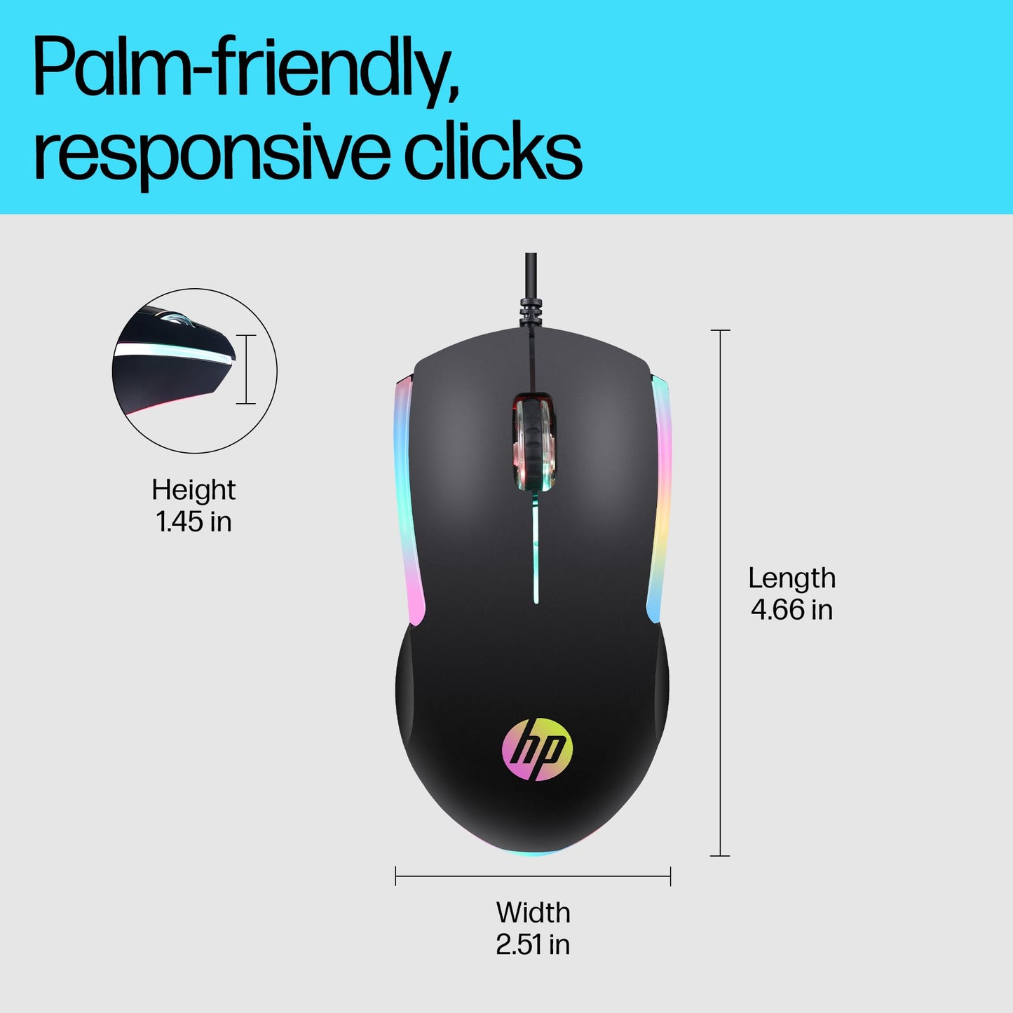 HP M160 USB Wired Gaming Optical Mouse with LED Backlight, 1000 DPI, 3 Buttons and Press Life Up to 3 Million Clicks, 1 Year Warranty (843W8AA, Black)