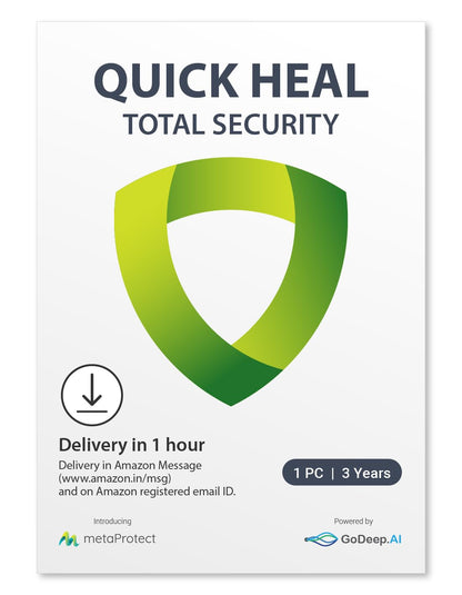 Quick Heal | Total Security | 1 User | 3 Years | AI Based Device Security for PC | Banking Protection | Parental Control| (Email Delivery in 1 Hour- No CD)