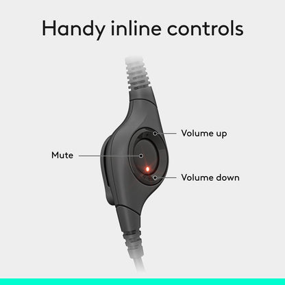 Logitech H390 Wired On Ear Headset for PC/Laptop, Stereo Headphones with Noise Cancelling Microphone, USB-A, In-Line Controls, Works with Chromebook