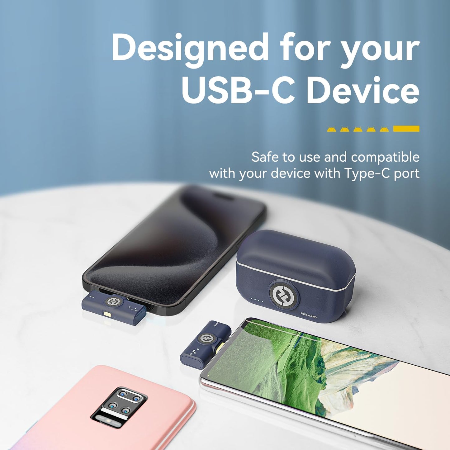 Hollyland Lark M2 Wireless Microphone for iPhone15/16 & Androids, Mini Microphone, 1000ft Range, Hi-Fi Audio, Noise Cancelling, 30h Use, Video Recording