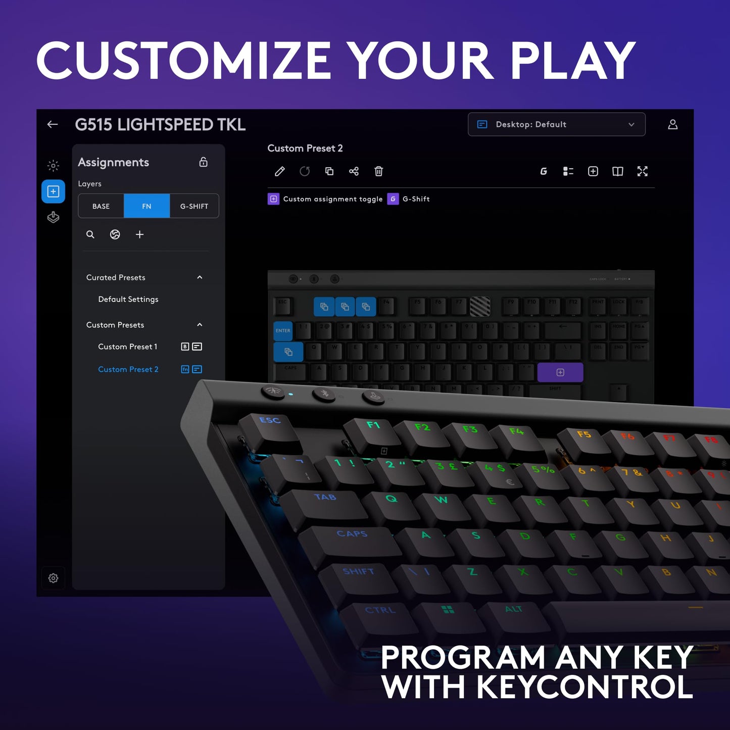 Logitech G515 Lightspeed TKL Low Profile Wireless Gaming Keyboard, LIGHTSYNC RGB, Thin Tenkeyless Design, PBT Keycaps, Linear (Red) Mechanical Switches - Black