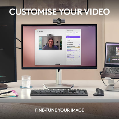 Logitech MX Brio Ultra HD 4K Collaboration and Streaming Webcam with Free Adobe Subscription, 1080p at 60 FPS, Dual Noise Reducing Mics, Show Mode, USB-C, Webcam Cover