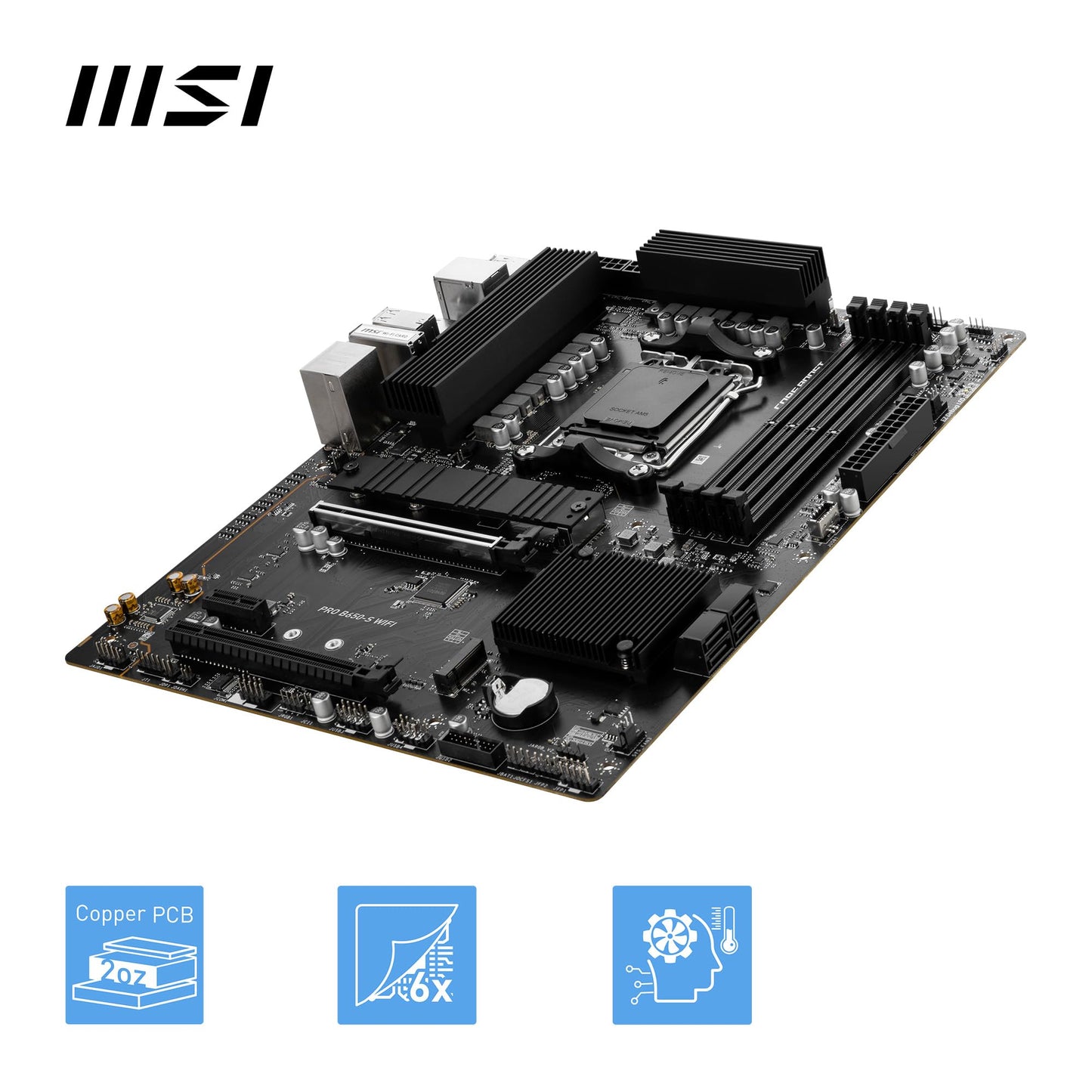 MSI PRO B650-S WiFi ProSeries Motherboard (AMD AM5, ATX, DDR5, PCIe 4.0, M.2, SATA 6Gb/s, USB 3.2 Gen 2, HDMI/DP, Wi-Fi 6E, AMD Ryzen 7000 Series Desktop Processors)