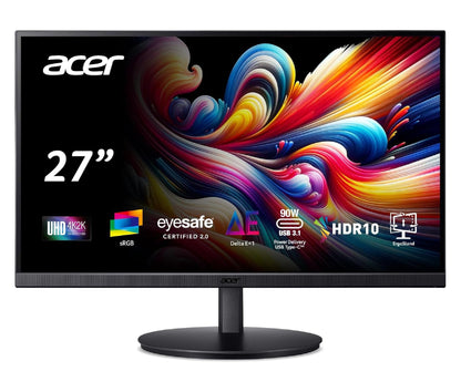 Acer CB272K 27 Inch UHD 4K 3840x2160 IPS Backlit LED Monitor I Type C 90W PD I HDR 10, Delta E<1, 350Nits, 99% sRGB I Height Adj, Tilt, Pivot I 1xHDMI, 1xDP, 1xType-C I Eye Safe Certified I Speakers