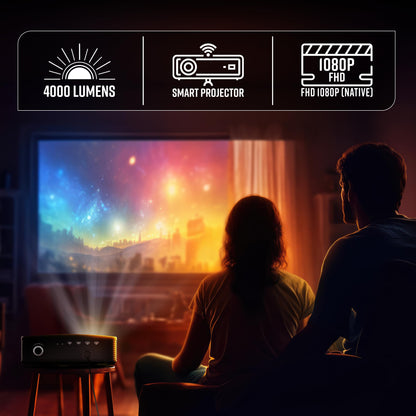 ZEBRONICS PIXAPLAY 55, Smart Projector, 8000 Lumens, 4K Support, 150 Inch Screen Size, Quad Core Processor, Bluetooth, HDMI, USB, WiFi, mSD, AUX, 1080p Native, APP Support, Miracast