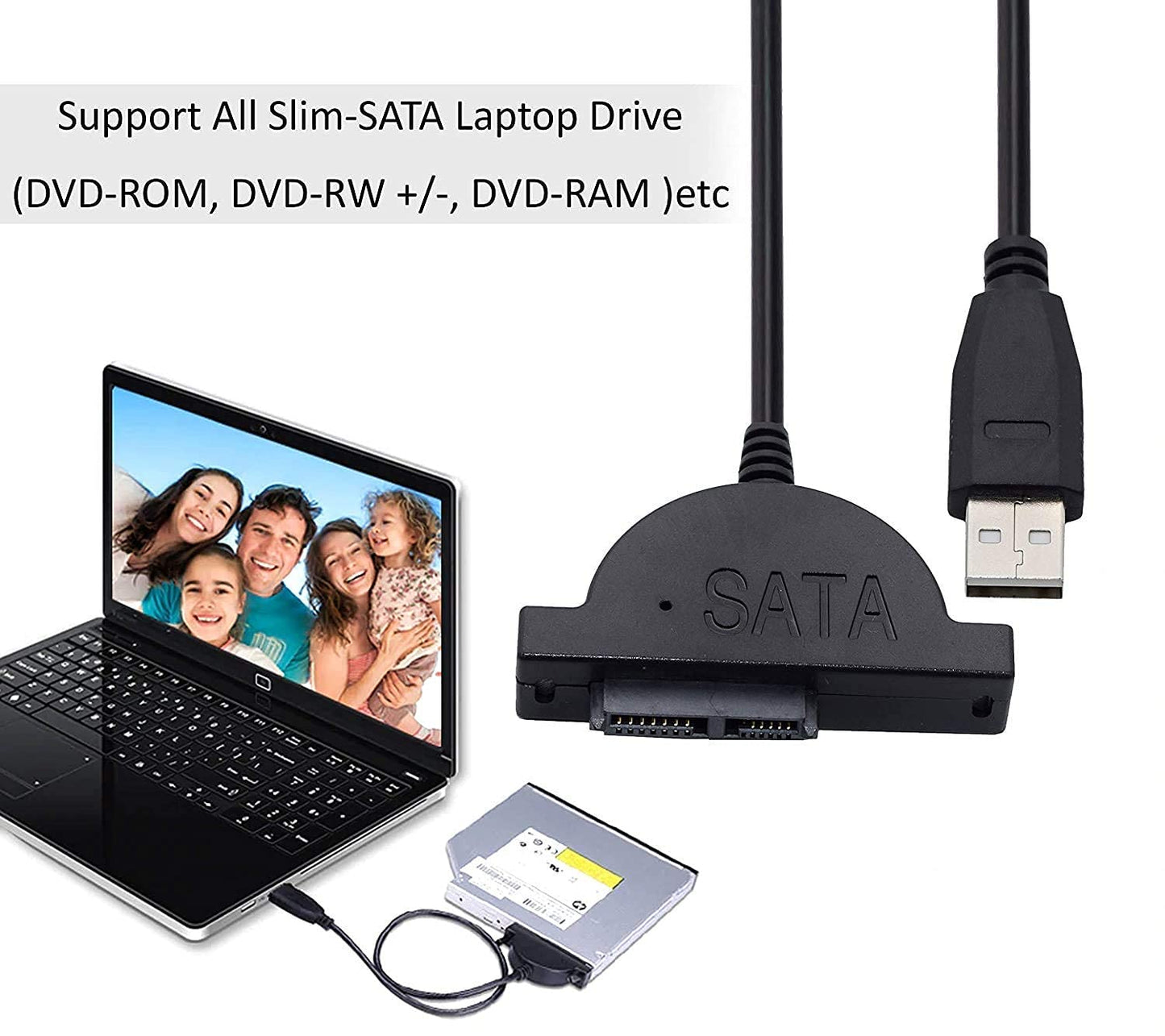 CARE CASE ® USB 2.0 to Mini Sata II 7+6 13Pin Adapter for Laptop CD/DVD ROM Slimline Drive Converter Cable (Black)